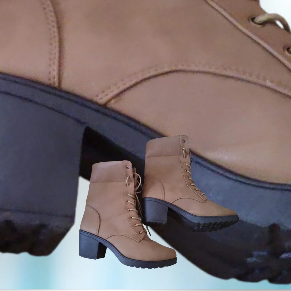 Ashley Blue RiRi Tan Vegan Ankle Boots‎ Women’s Size 11 Lace Up Booties Lace up